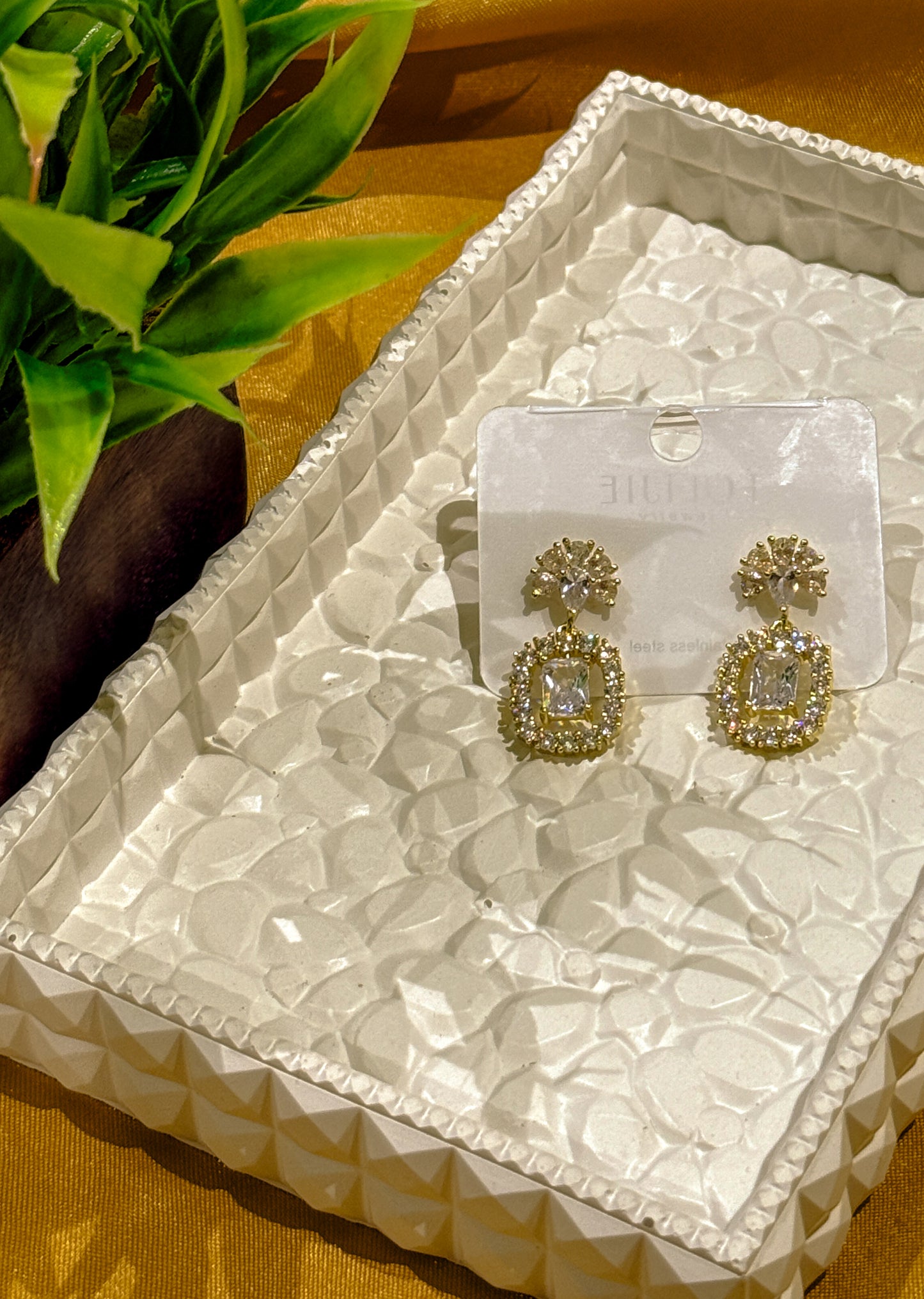 A.D STONED GOLD-PLATED EARINGS