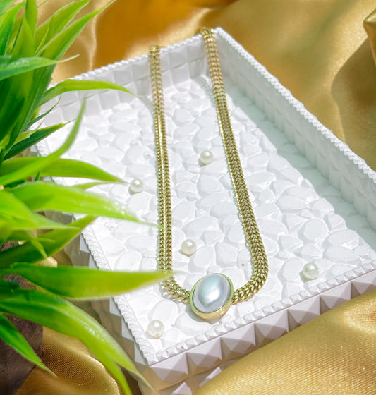 Oval pearl chunky gold-plated chain